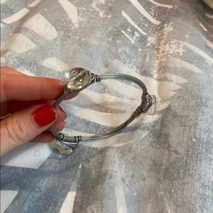Silver bangle with small clear beads